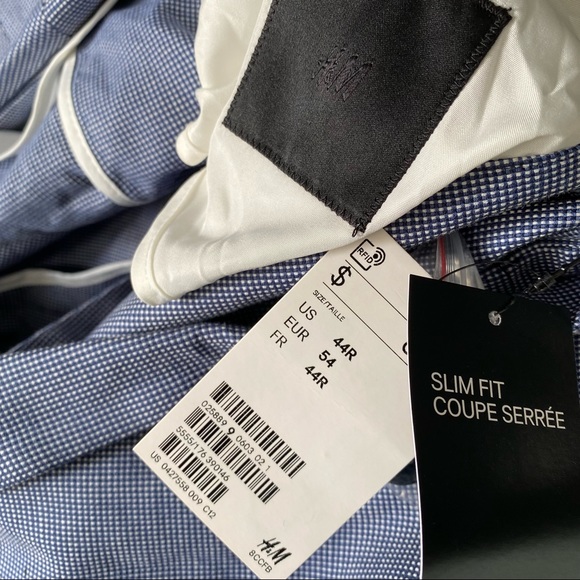 NWT H&M Men's Blue Slim Fit Elbow Patch Blazer Jacket Size 44 - Picture 2 of 5